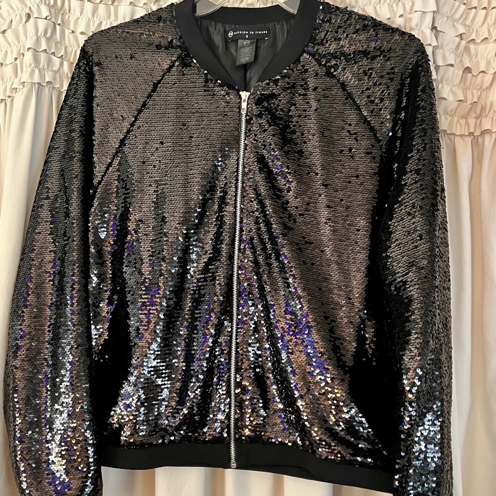 Sexy Sequins Bomber Jacket -Plus Size